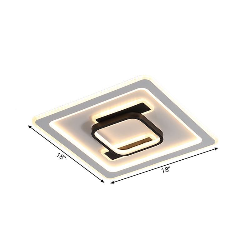 Square Frame Flush Mount Lamp Modernist Metallic Bedroom Black and White LED Flush Mount Fixture in Warm/White Light
