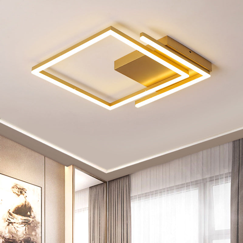 Metallic Square Design Flush Mount Fixture Simplicity 18"/22" Wide LED Gold Flush Ceiling Fixture for Bedroom, Warm/White Light