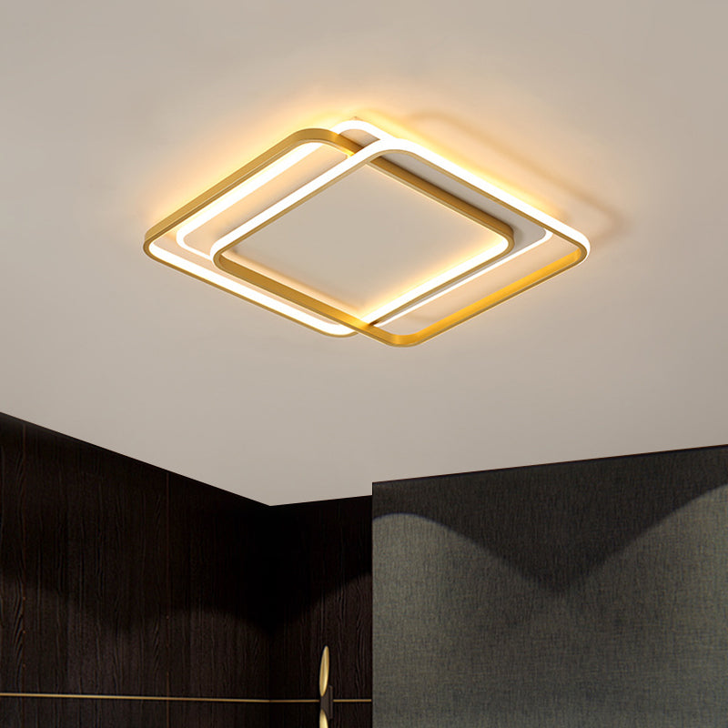 16.5"/20.5" Width LED Bedroom Flush Mount Lamp Contemporary Gold Flush Ceiling Lighting with 2-Square Acrylic Shade in Warm/White Light