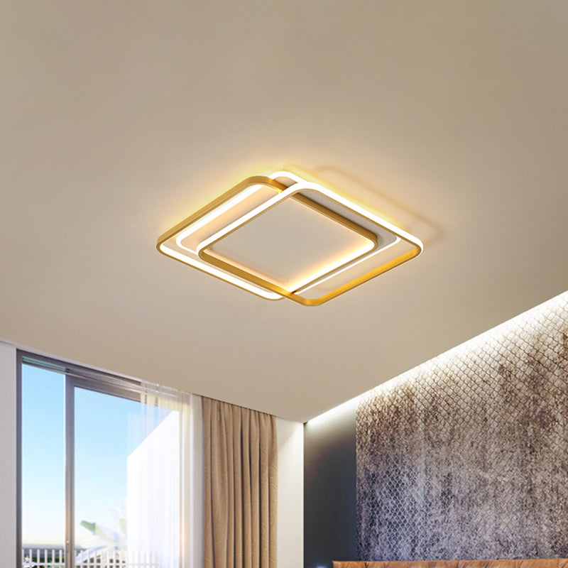16.5"/20.5" Width LED Bedroom Flush Mount Lamp Contemporary Gold Flush Ceiling Lighting with 2-Square Acrylic Shade in Warm/White Light