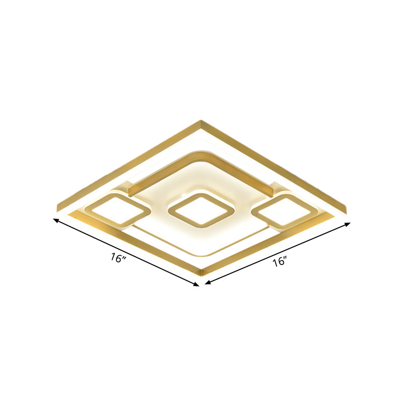 Square Metallic Ceiling Light Fixture Simple LED Gold Flush Mount Lighting for Bedroom