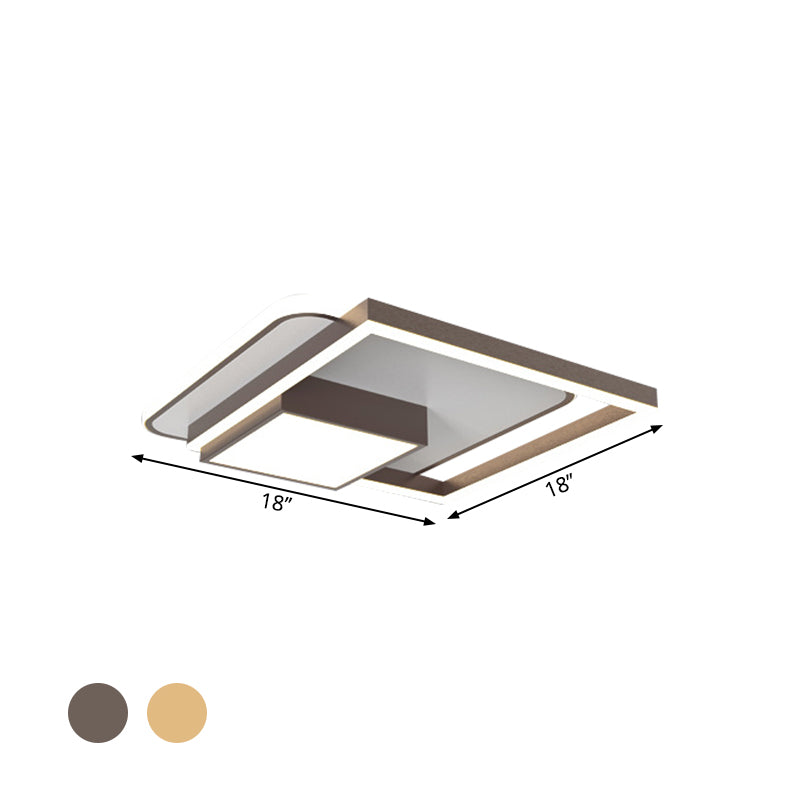 Square Bedroom Flush Mount Fixture Metal 18/21.5 Inch W LED Simplicity Flush Ceiling Light in Gold/White