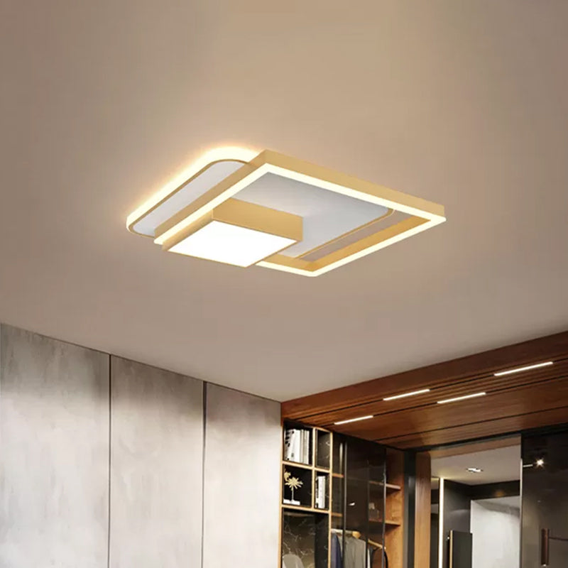 Square Bedroom Flush Mount Fixture Metal 18/21.5 Inch W LED Simplicity Flush Ceiling Light in Gold/White