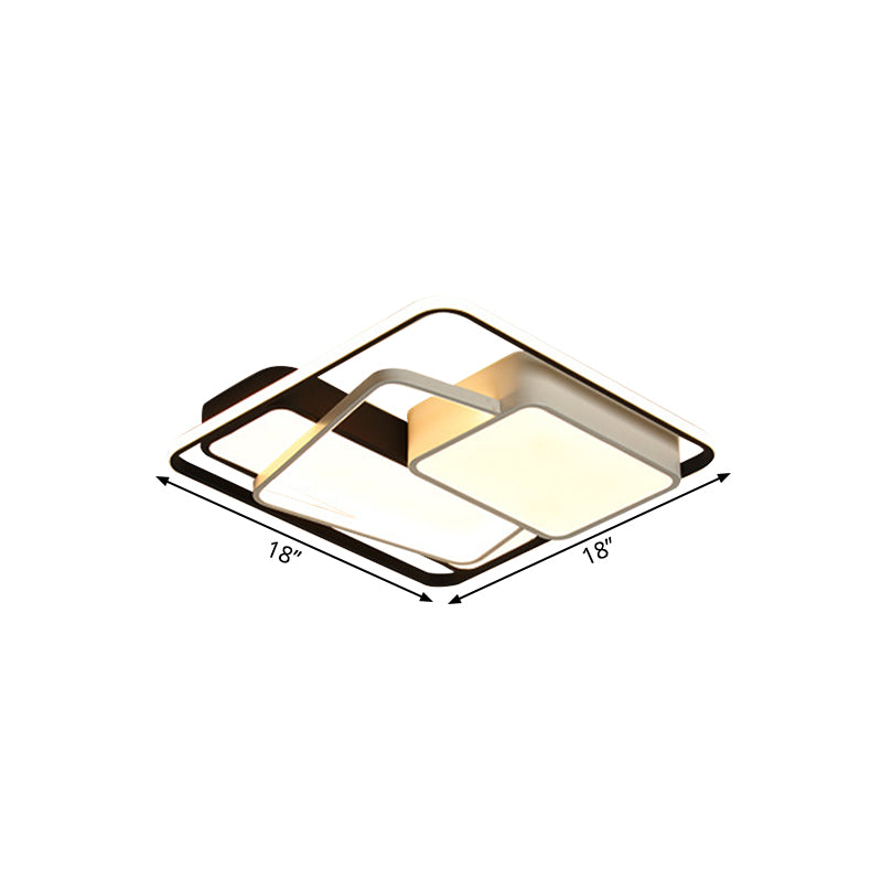 Modernist LED Ceiling Mounted Lamp with Acrylic Shade Black Geometric Flushmount Lighting in Warm/White Light, 18"/21.5" Width