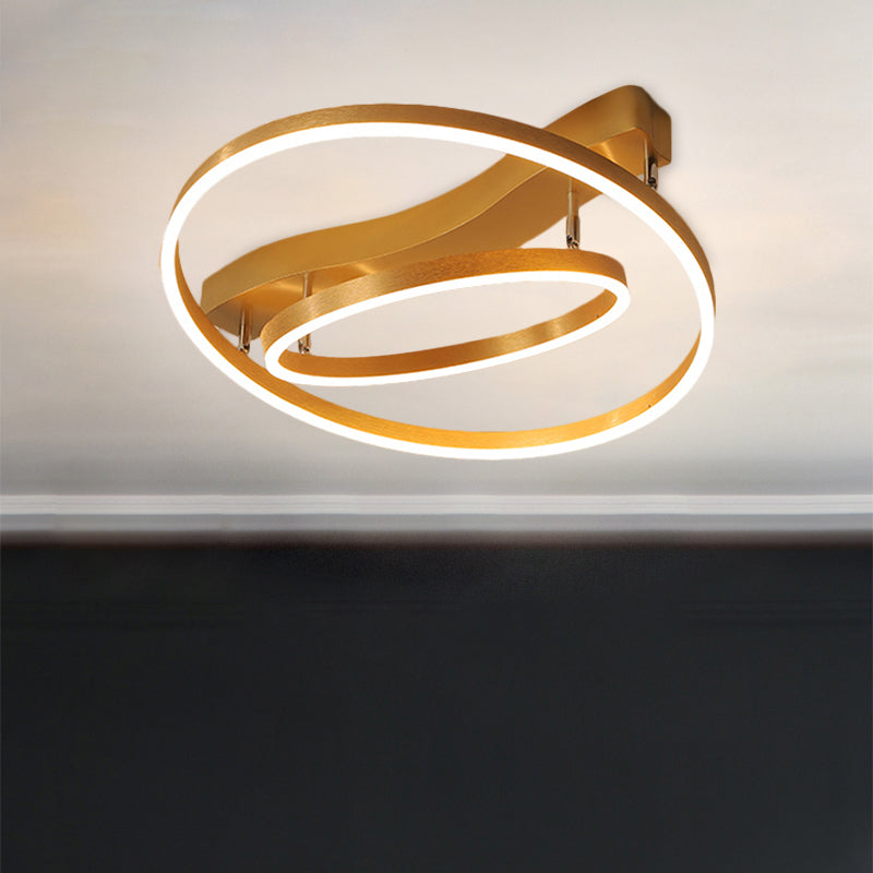 Round Semi Flush Mount Modernist Acrylic LED Gold Flush Light with Rectangle Canopy in Warm/White Light