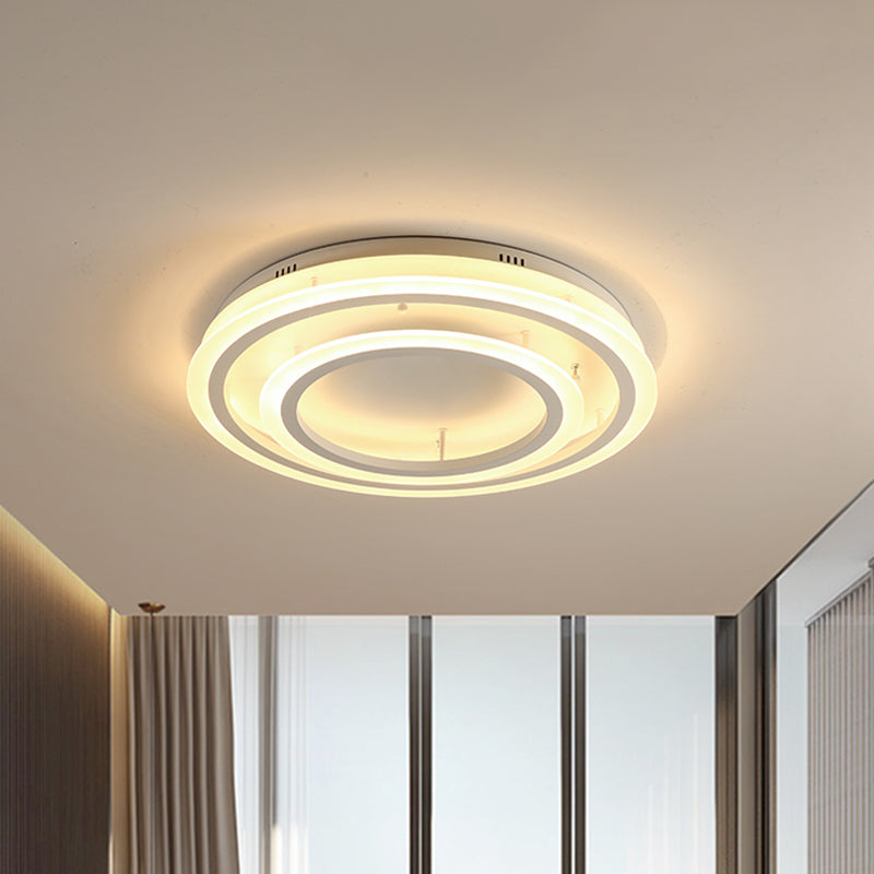 Acrylic Hoop Ceiling Lighting Contemporary LED White Flush Mount Lamp in Warm/White Light, 18"/29.5" Width