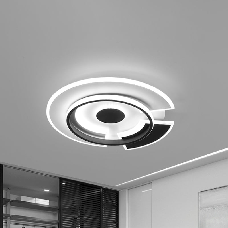 Circolare Camera Da Letto Flush Light Fixture Metallic LED Minimalismo Tetto Flush Montaggio in Nero e Bianco, 18 "/21.5" W