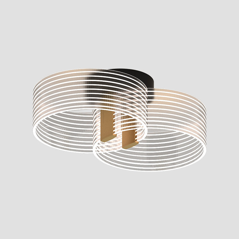 Black-Gold Round Semi Flush Simple 2/3/5 Lights Acrylic Ceiling Mount Light Fixture for Parlor