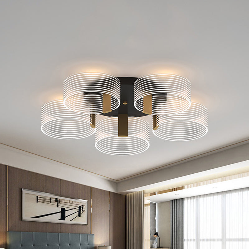 Black-Gold Round Semi Flush Simple 2/3/5 Lights Acrylic Ceiling Mount Light Fixture for Parlor