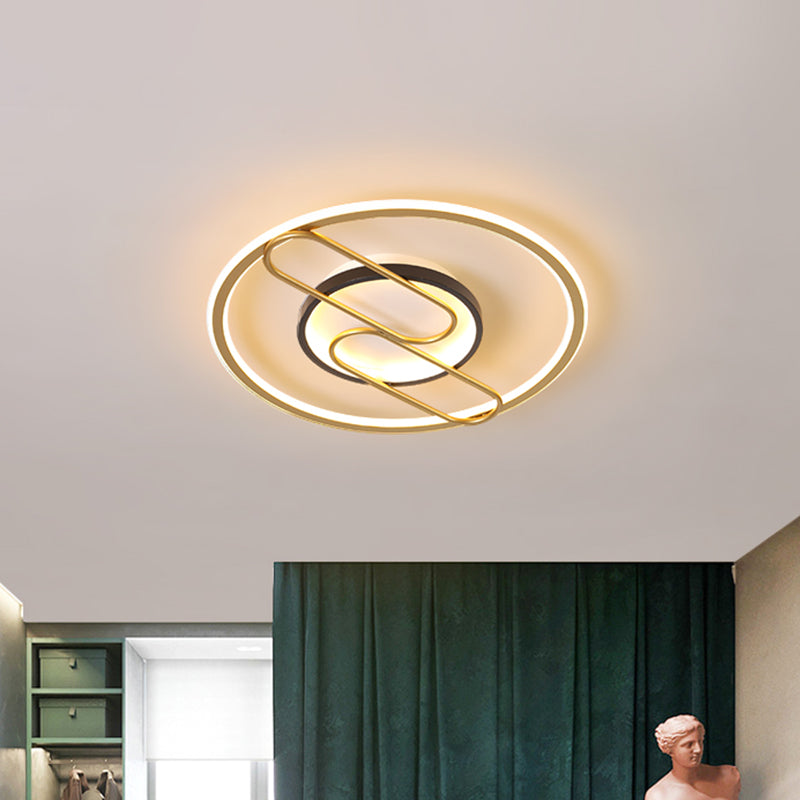 Simplicity Ring and Oval Semi Flush Metal Sleeping Room LED Ceiling Light in Gold, 16"/19.5" Wide