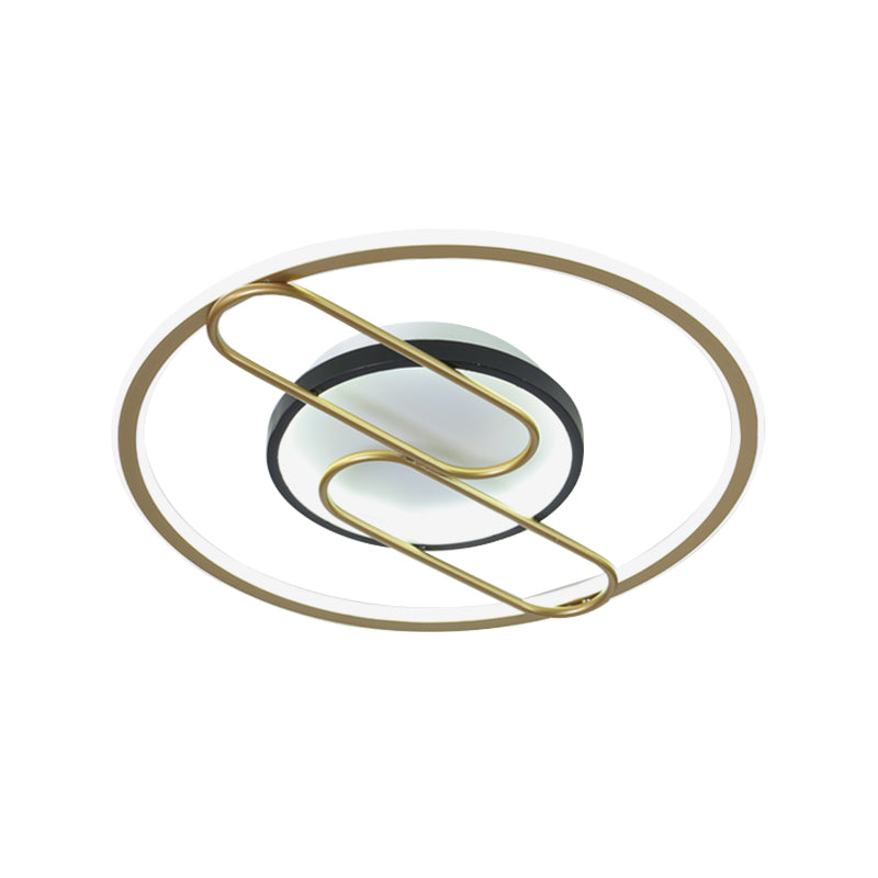 Simplicity Ring and Oval Semi Flush Metal Sleeping Room LED Ceiling Light in Gold, 16"/19.5" Wide