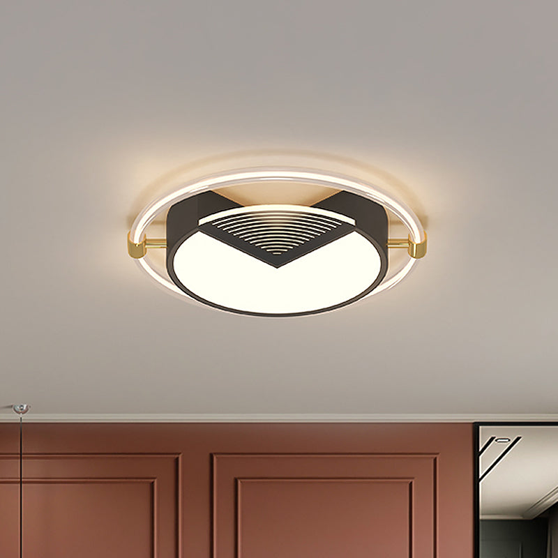 Black Circle Ceiling Mounted Light Contemporary LED Metallic Flush Lamp for Sleeping Room, 16"/19.5" W