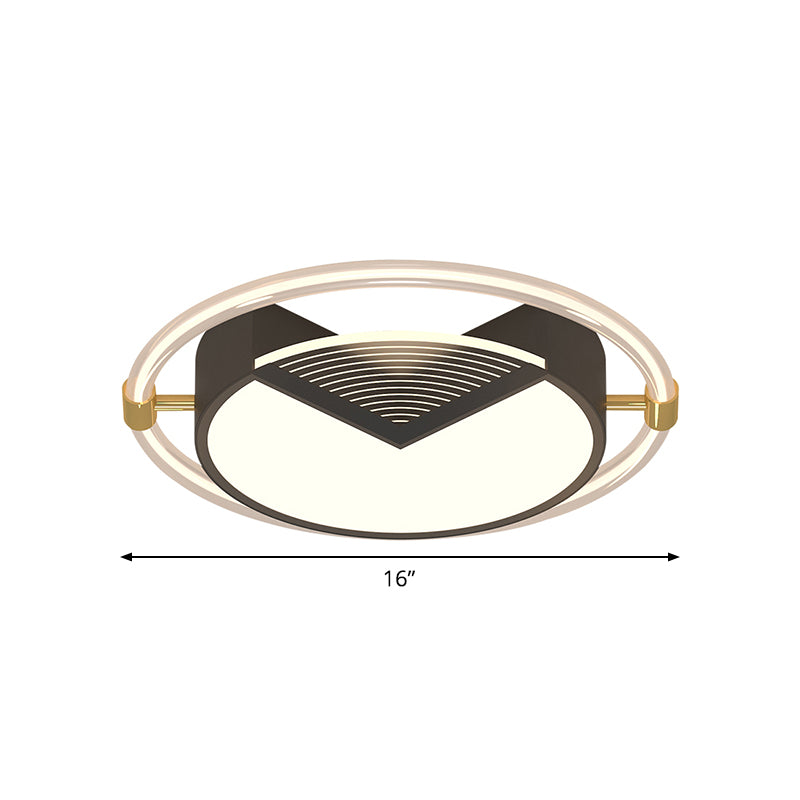 Black Circle Ceiling Mounted Light Contemporary LED Metallic Flush Lamp for Sleeping Room, 16"/19.5" W