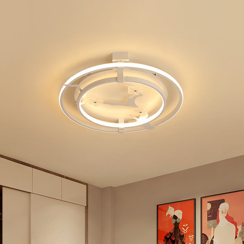 Ring Semi Mount Lighting Minimalist Metal 17"/21"/25" W LED White Ceiling Flush with Floral Design in Warm/White Light