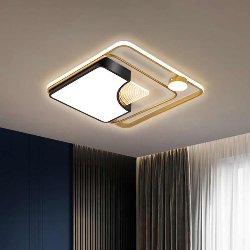 16"/19.5" W Metal Square Ceiling Fixture Minimalism Black and Gold Flush LED Mount Light