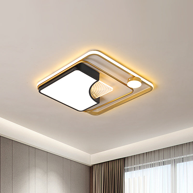 16"/19.5" W Metal Square Ceiling Fixture Minimalism Black and Gold Flush LED Mount Light