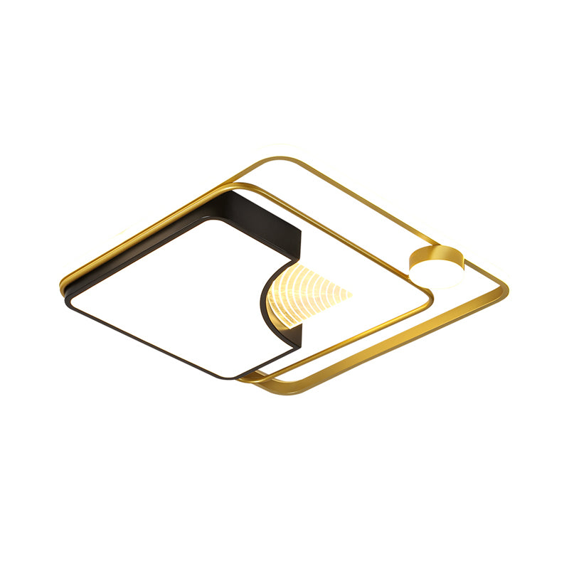 16"/19.5" W Metal Square Ceiling Fixture Minimalism Black and Gold Flush LED Mount Light