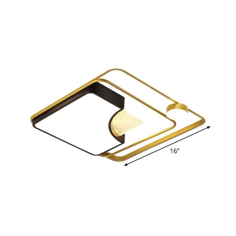 16"/19.5" W Metal Square Ceiling Fixture Minimalism Black and Gold Flush LED Mount Light