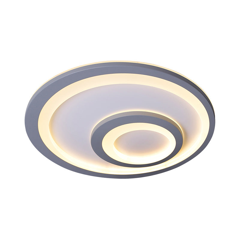 LED Bedroom Flush Mount Lamp Simplicity Grey Ceiling Flush with Round Metal Shade in Warm/White Light, 16"/19.5"/23.5" W
