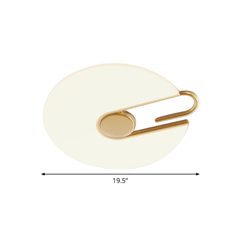 Minimalist Round Flush Mount Acrylic LED Bedroom Ceiling Light Fixture in White with Metal Clip Design