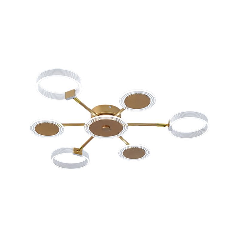 31.5"/39" W Modern Circle Semi Flush Acrylic 7/9 Heads Living Room LED Ceiling Mounted Fixture in Gold, Warm/White Light