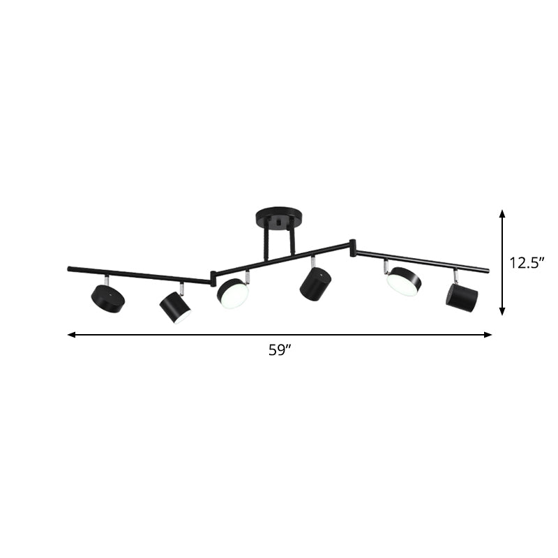 Metalen trommel Semi Mount Lighting Moderne stijl 6 Lichten LED -plafondarmatuur in zwart met lineair ontwerp