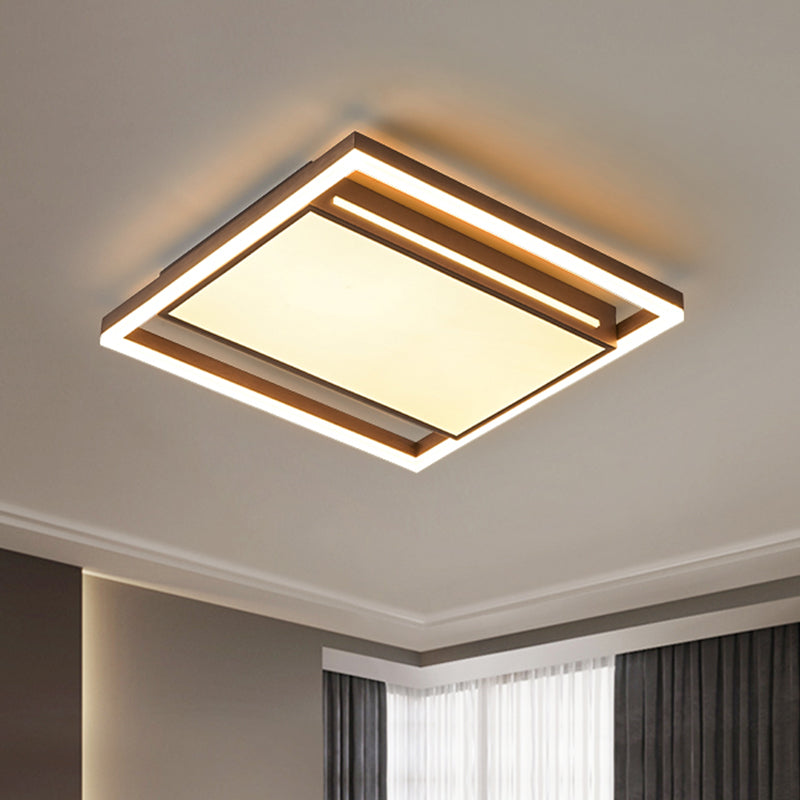 Contemporary LED Flush Mount with Acrylic Shade Brown Square Flush Light Fixture in Warm/White Light