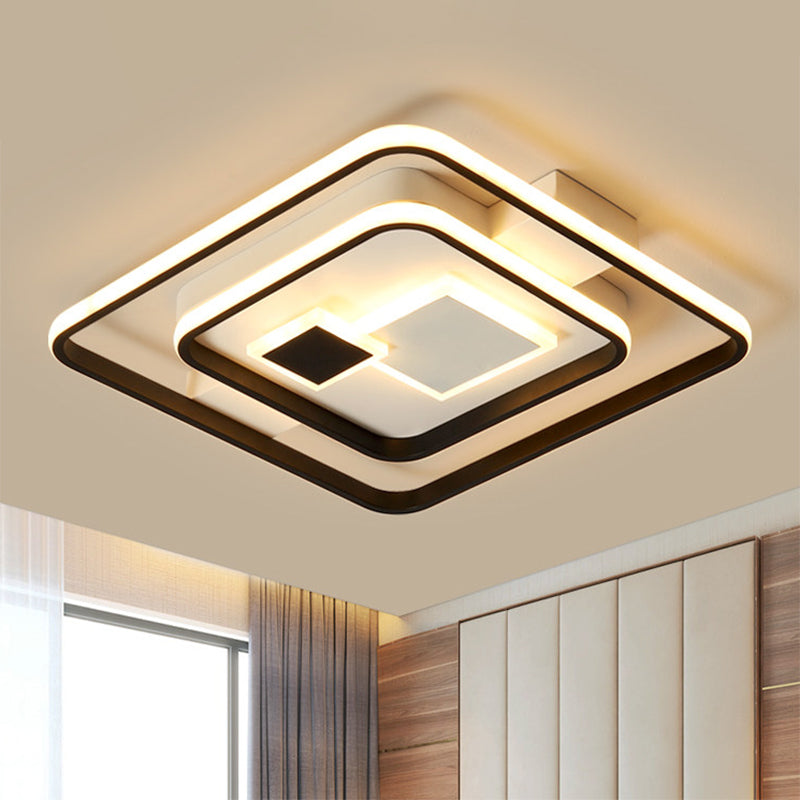 Square Metal Ceiling Flush Mount Nordic LED Black Flushmount Lighting for Bedroom, 16.5"/20.5" W