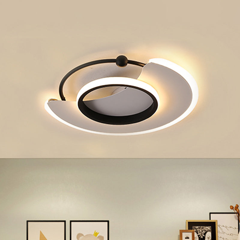 Black Geometric Flush Light Fixture Minimalist LED Metal Flush Mount Lighting, Warm/White Light