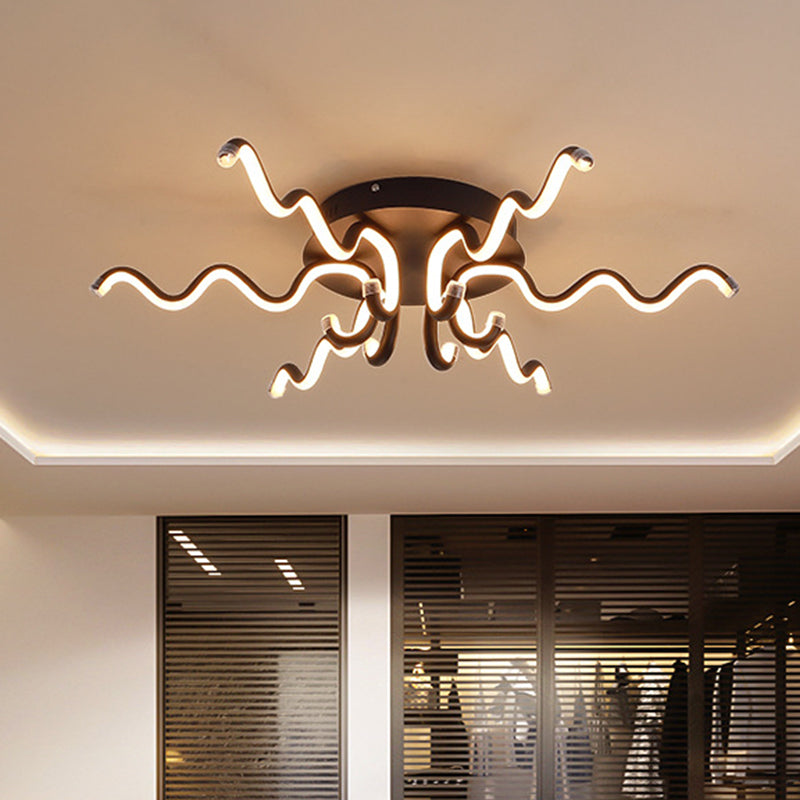 Schlangenartige halb Flush Mount Nordic LED schwarze Flush Decke Licht in warmem/weißem Licht für Schlafzimmer