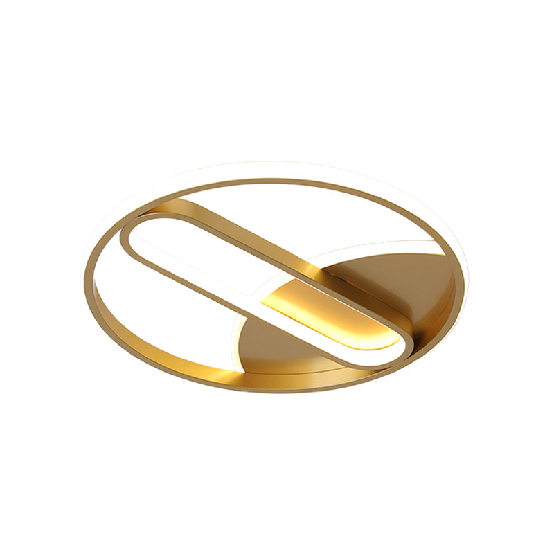 Metallic Circle Flush Ceiling Light Modern LED Flush Mount Lighting in Gold with Inner Oval Design, 16"/19.5" W