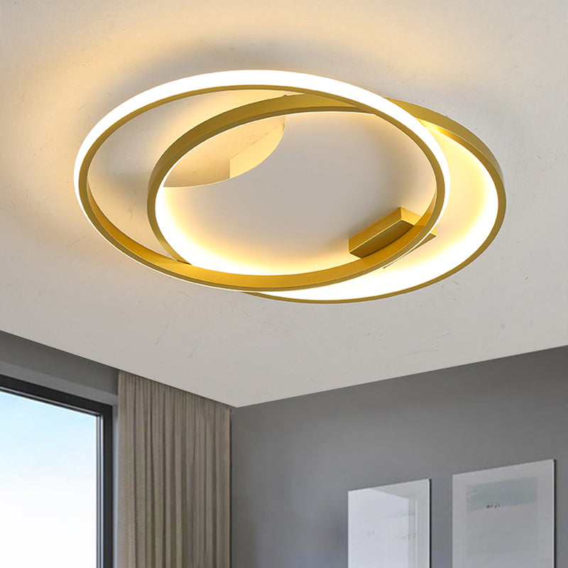 Modernism Dual Ring Flush Mount Fixture Metal LED Bedroom Close to Ceiling Light in Gold