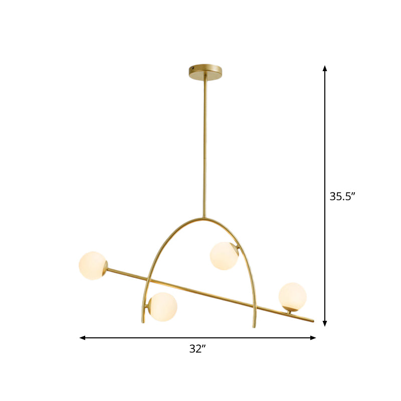 4 lumières modernes Lampe de lustre sphère sphère pendante arquée d'éclairage avec une nuance en verre crème en lumière chaude / blanche
