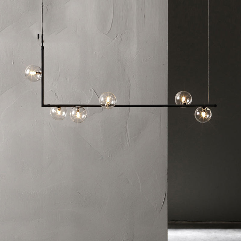 Globe Globe Globe Island Pendant moderniste 6 bulbes de lampe suspendue en noir avec cadre à angle droit, lumière chaude / blanche