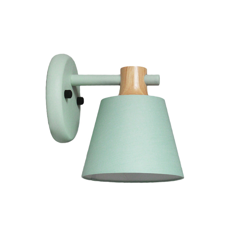 Barrel Fabric Wall Mount Light Rural Style 1 Bulb Yellow/Blue/Green Wall Lighting Ideas with Wooden Top