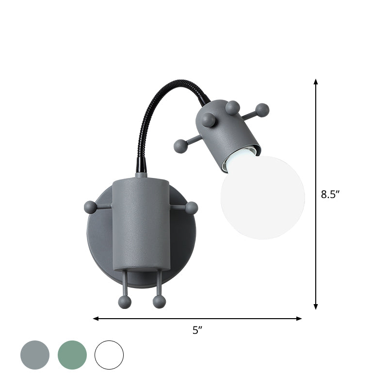 Robot Wall Mount Lighting Nordic Style Metal 1 Head Grey/White/Green Wall Lamp Fixture with Swing Arm