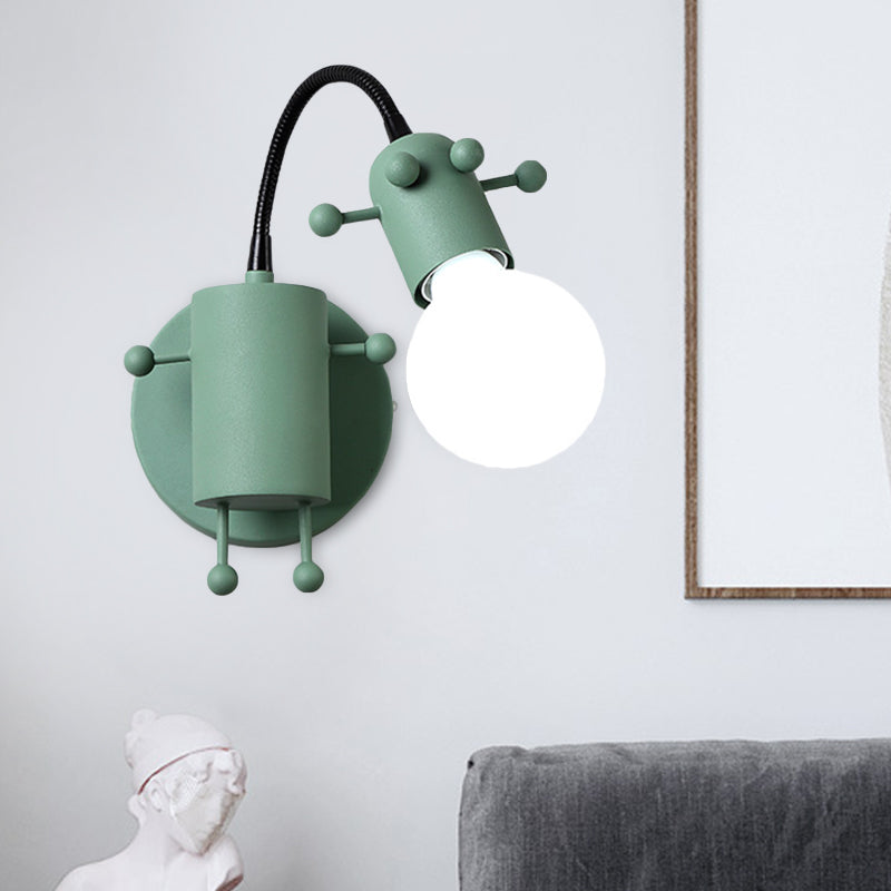 Robot Wall Mount Lighting Nordic Style Metal 1 Head Grey/White/Green Wall Lamp Fixture with Swing Arm
