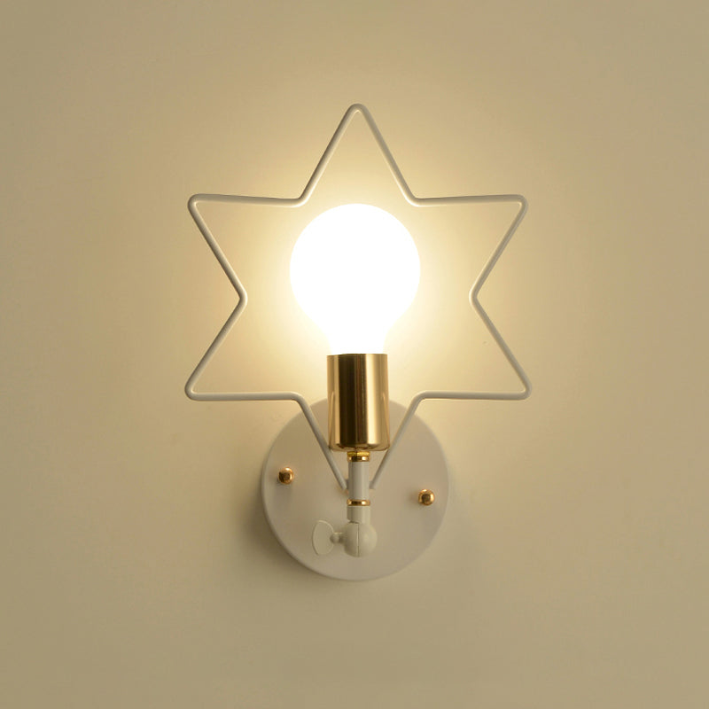 Metal Star/Flower/Loving Heart Wall Lamp Simple Style 1 Light Wall Mounted Lighting in White for Study Room