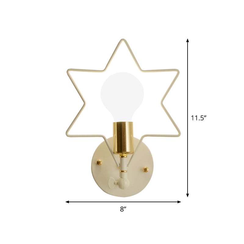 Metal Star/Flower/Loving Heart Wall Lamp Simple Style 1 Light Wall Mounted Lighting in White for Study Room