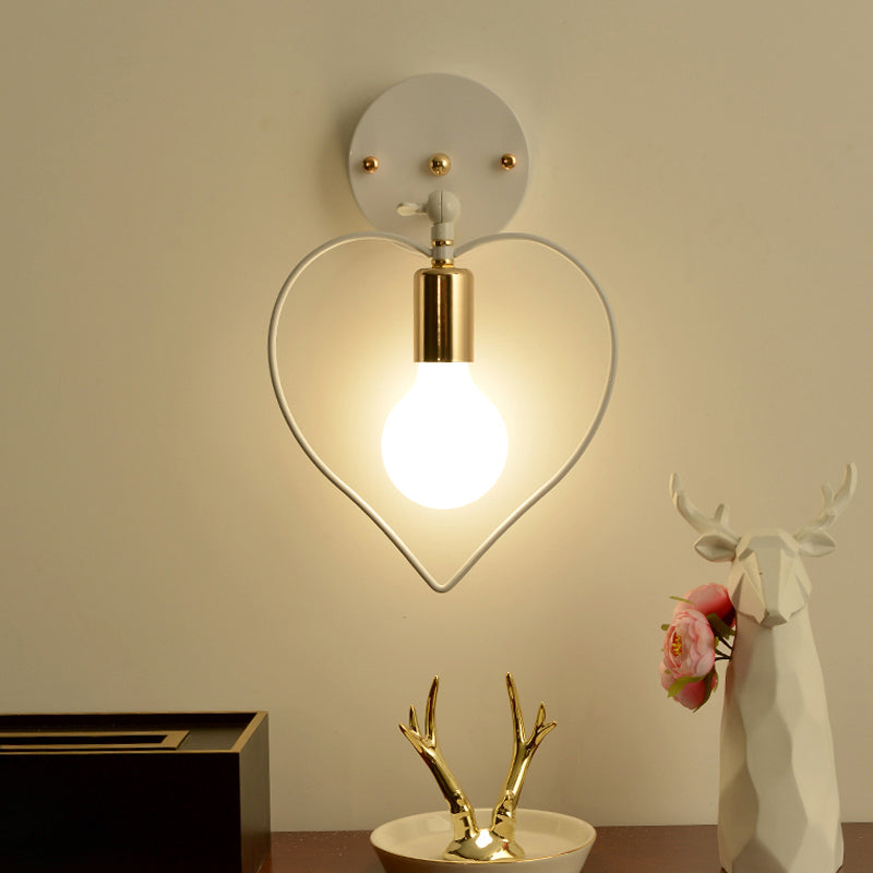 Metal Star/Flower/Loving Heart Wall Lamp Simple Style 1 Light Wall Mounted Lighting in White for Study Room