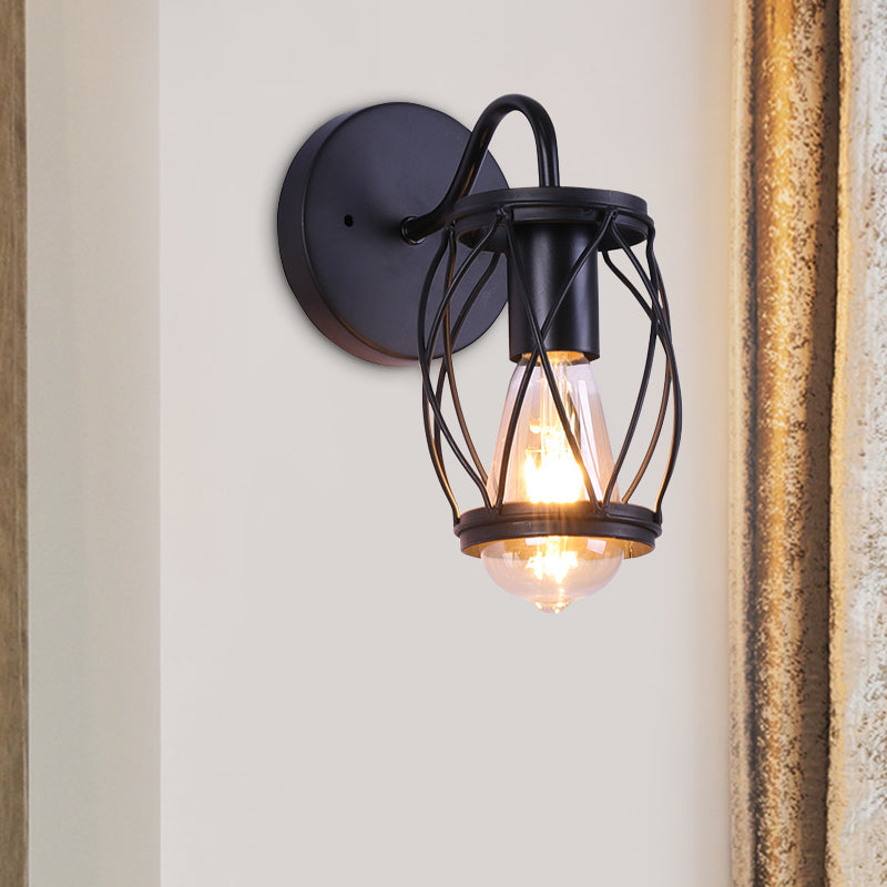 Marco de tambor de cintura Lámpara de pared de restaurante Vintage 1 Luz de la pared negra de la pared de la pared del monte de la pared
