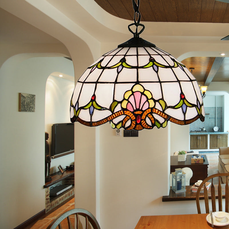 Dome Down Lighting Baroque White Hand Cut Glass 1 Bulb Hanging Pendant Light for Bedroom