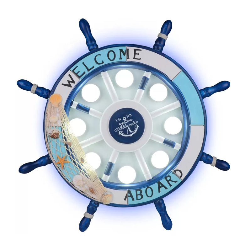 Rudder Kindergarten Ceiling Mount Light Metal 8 Lights Nautical Ceiling Lamp in Blue