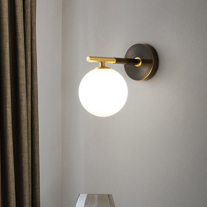 Brass Global Led Sconce Light Light Mid Century 1/2 Bulbs White Glass Wall Lighting Freet