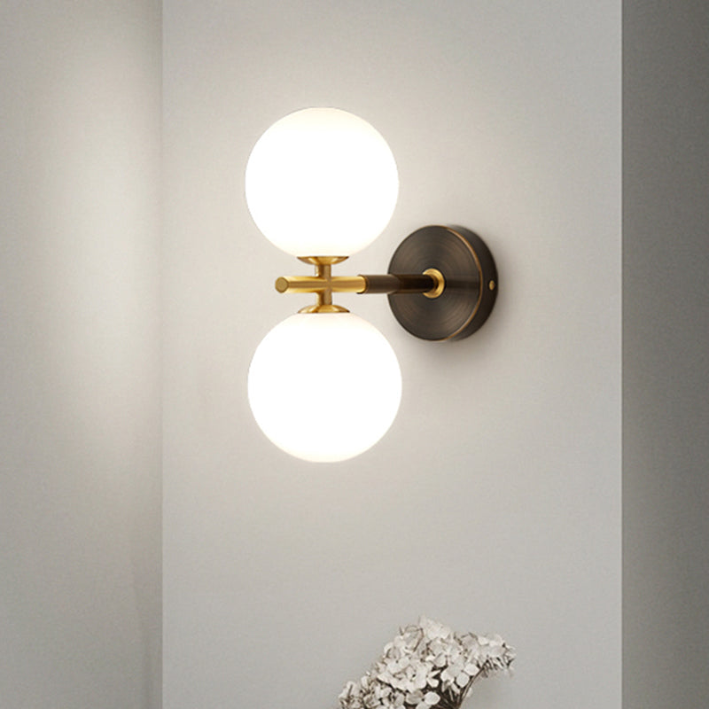 Brass Global Led Sconce Light Light Mid Century 1/2 Bulbs White Glass Wall Lighting Freet