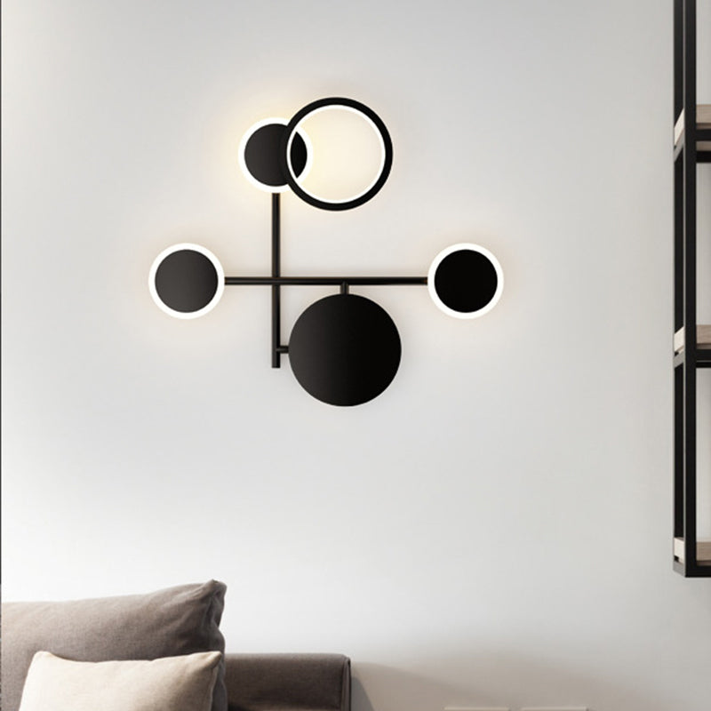 Metallic Round LED Wall Sconce Lighting Contemporary 2/3/4 Lights Wall Mount Lamp in Black