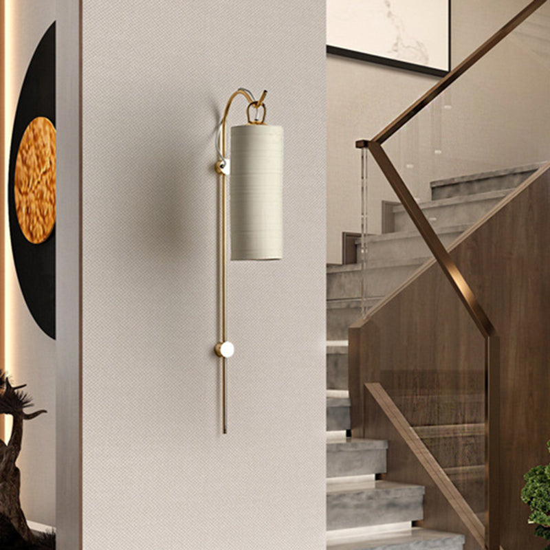 Fabric Cylinder Wall Sconce Light Modernist 1-Light Wall Lighting Fixture in White/Green, Warm/Yellow Light
