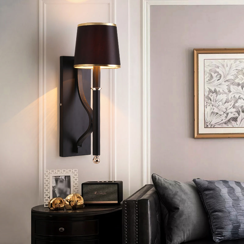 Conical Wall Light Minimalist Metallic 1 Head Black Wall Mount Lamp with Right Angle Arm