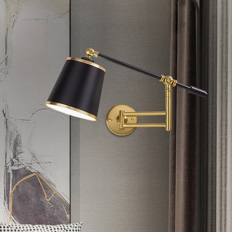 Metallic Tapered Wall Light Fixture Modernist 1-Light Black/White Wall Mount Lamp with Adjustable Shade