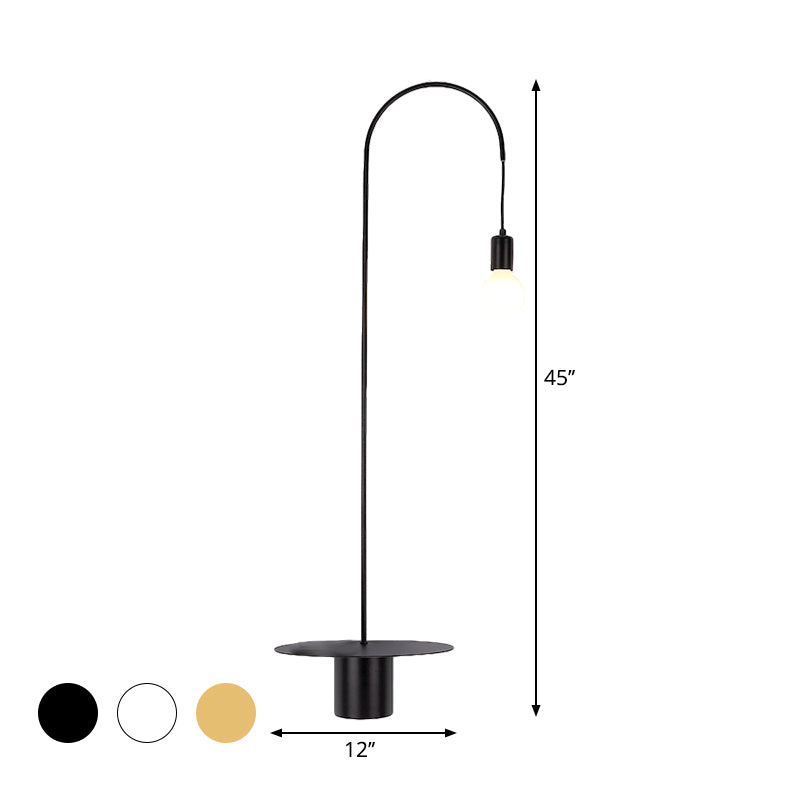 Gooseneck Metallic Wall Light Fixture Minimalist 1-Head Black/White/Gold Wall Sconce Lighting with Bulb